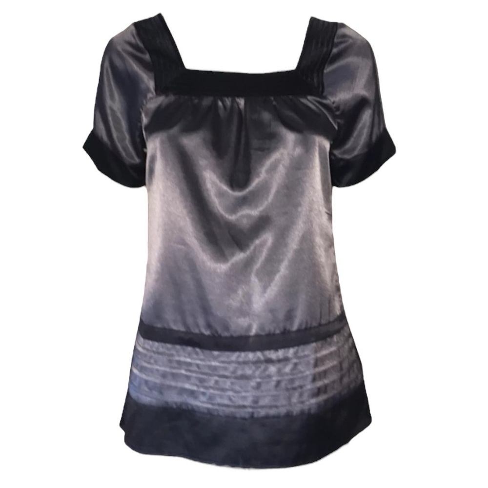 Daytrip Y2K BKE Satin Black Charcoal Gray Short Sleeve Blouse Top Women’s Medium